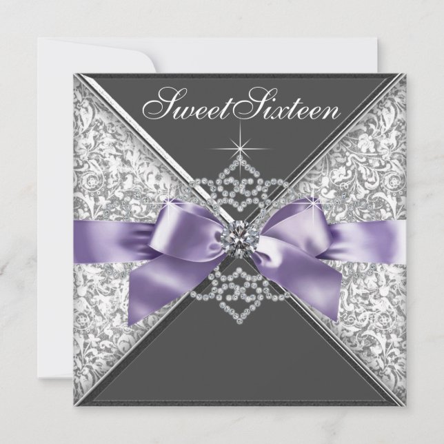 Invitation Diamants Purple et Black Sweet 16 Anniversaire (Devant)