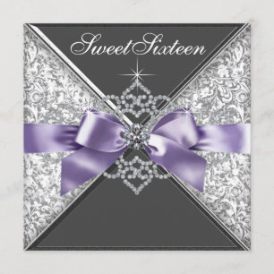Invitation Diamants Purple et Black Sweet 16 Anniversaire
