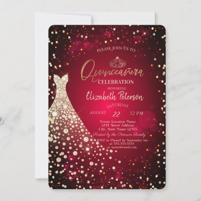Invitation Diamants, Robe, Red Quinceañera (Devant)