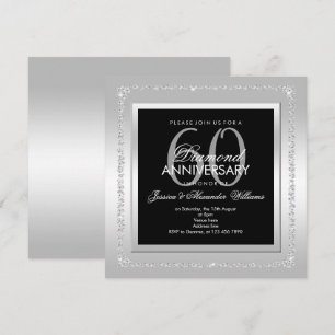 Invitation Diamants romantiques Argent 60e anniversaire Maria