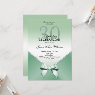 Invitation Diamants romantiques et menthe Green Bow 30e anniv