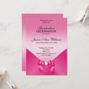 Invitation Diamants romantiques et Pink Bow Graduation