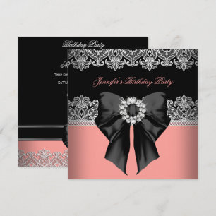 Invitation Diamants Rose Corail Dentelle Fête d'anniversaire