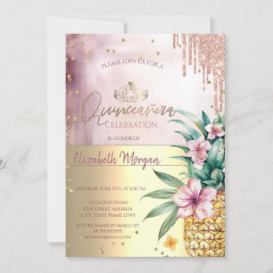 Invitation Diamants, Rose Parties scintillant or, Ananas