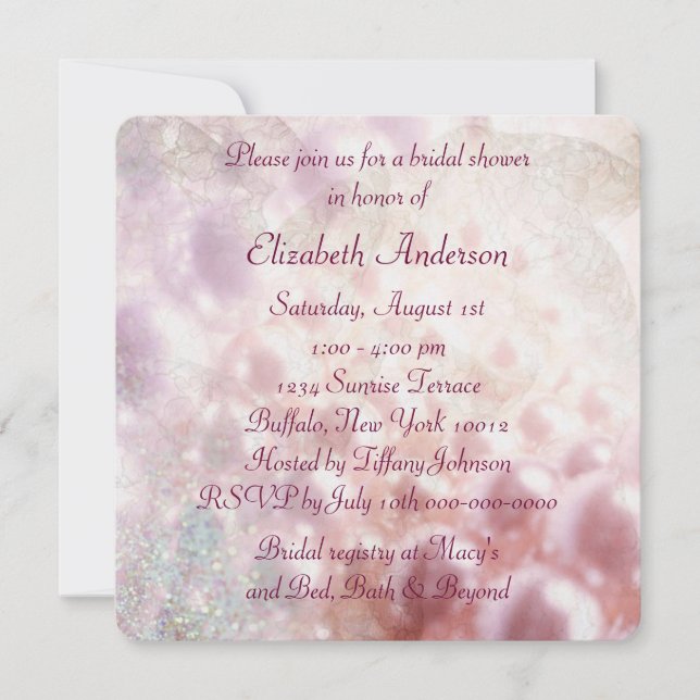 Invitation Diamants Rose Perle Élégant Mariage Blanc (Devant)