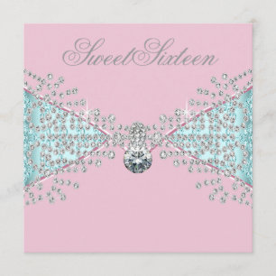 Invitation Diamants rose Sweet sixteen bleu Turquoise Anniver