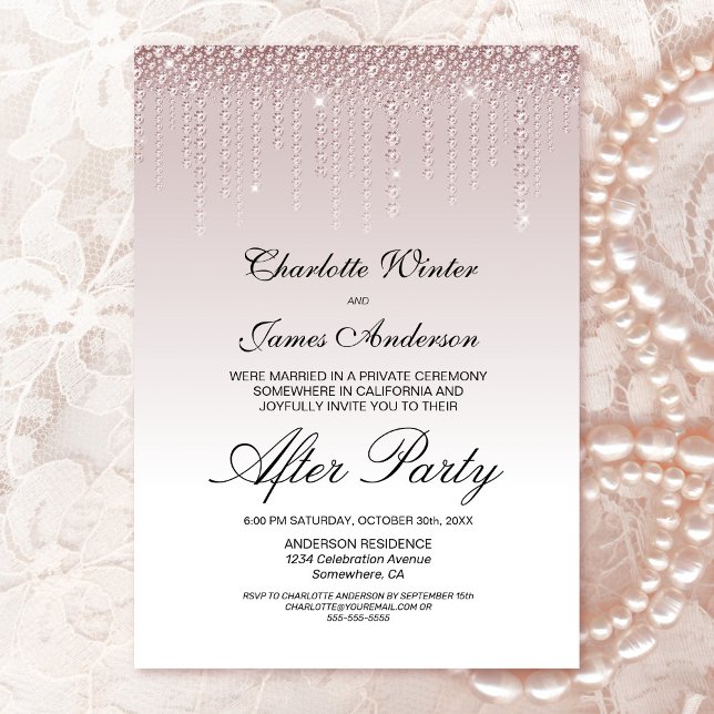 Invitation Diamants Roses Dusty Mariage après la fête (Créateur téléchargé)