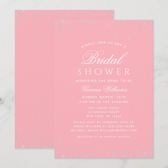 Invitation Diamants roses Fête des mariées moderne de luxe (Devant / Derrière)