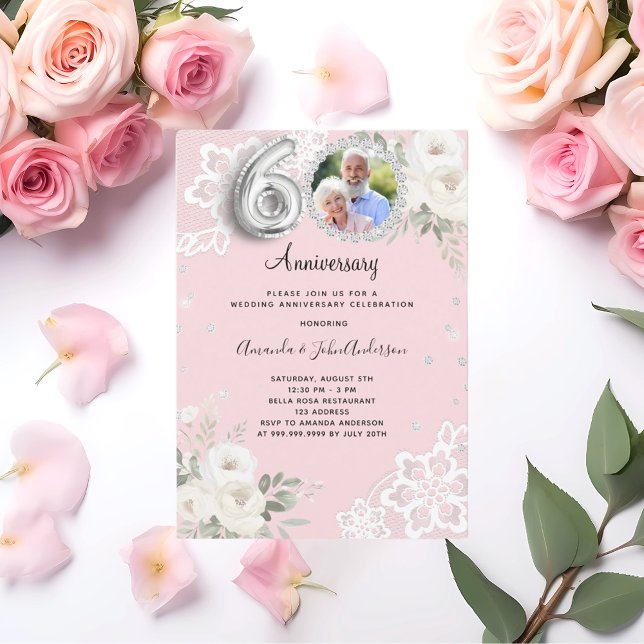 Invitation Diamants roses floraux 60e anniversaire de mariage (Créateur téléchargé)