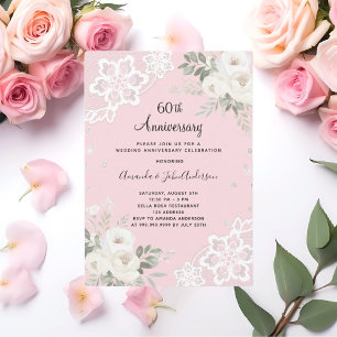 Invitation Diamants roses floraux 60e anniversaire mariage