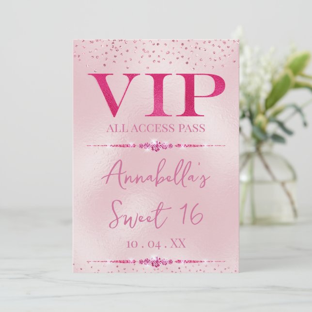 Invitation Diamants roses glamour VIP (Debout devant)