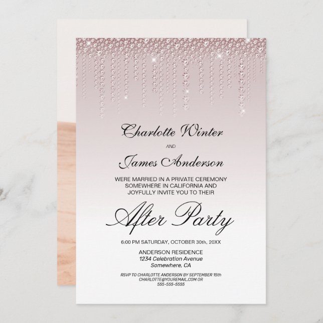 Invitation Diamants roses Mariage après la fête (Devant / Derrière)