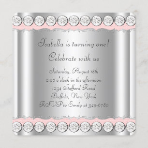 Invitation Diamants roses rose et argent Anniversaire