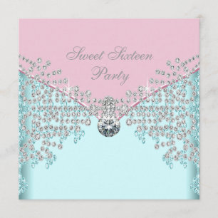 Invitation Diamants roses Sweet sixteen bleu Turquoise Annive