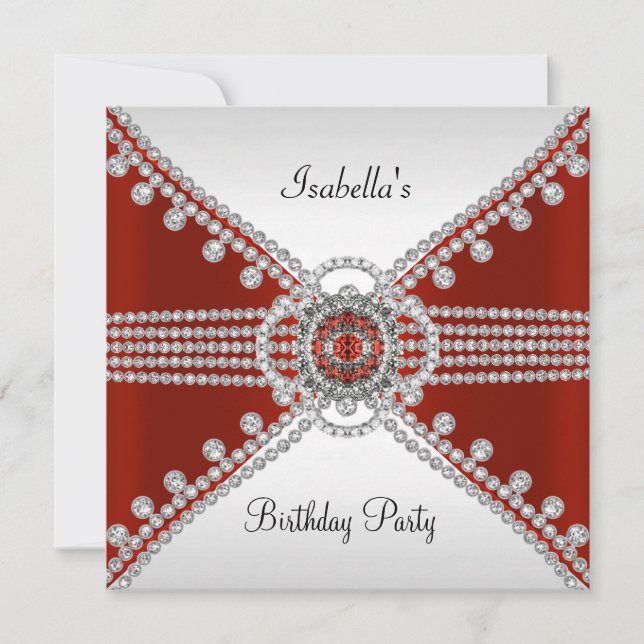 Invitation Diamants rouges et blancs Joyaux Fête d'anniversai (Devant)
