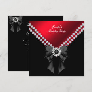 Invitation Diamants Rouges Fête d'anniversaire Élégante Noire