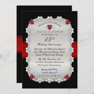 Invitation Diamants Rubies Rouge 15e anniversaire Mariage