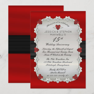 Invitation Diamants Rubies Rouge 15e anniversaire Mariage