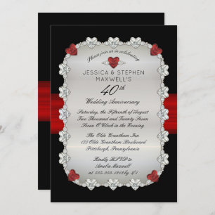 Invitation Diamants Rubies Rouge 40e anniversaire de Mariage