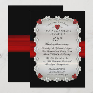 Invitation Diamants Rubis Rouge 15e Anniversaire de Mariage