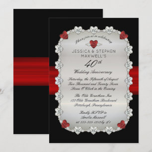 Invitation Diamants Rubis Rouge 40e Anniversaire de Mariage