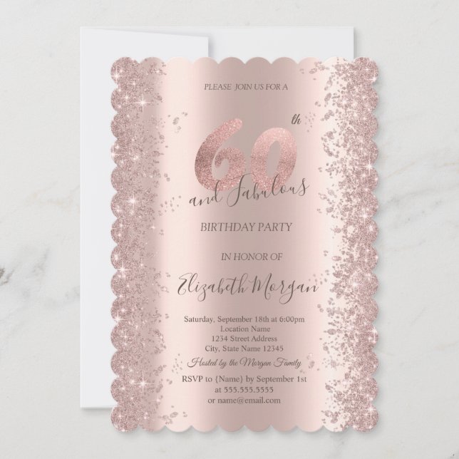 Invitation Diamants scintillants or rose pour 60 ans (Devant)