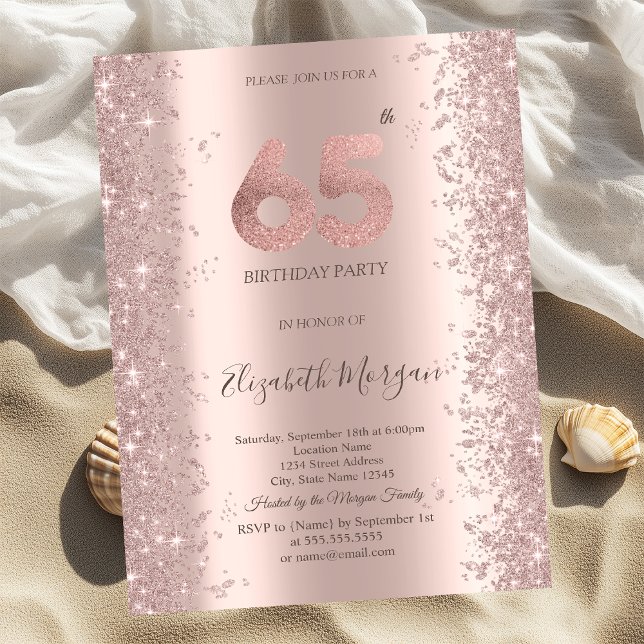 Invitation Diamants scintillants or rose pour 65e anniversair (Créateur téléchargé)