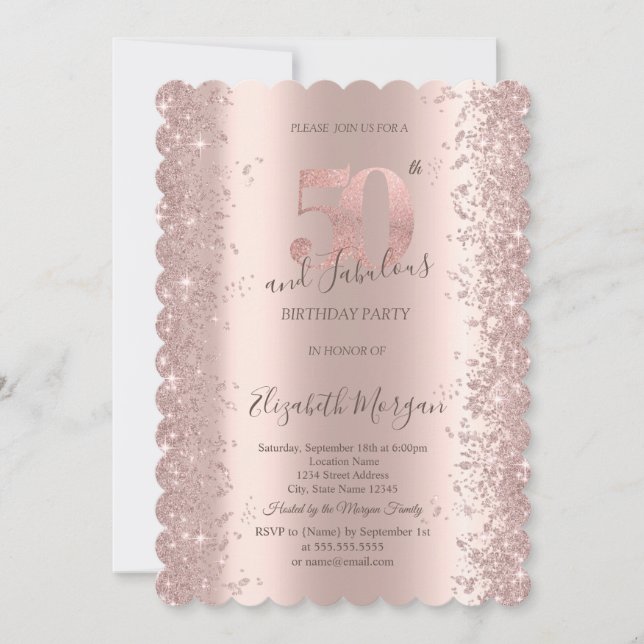 Invitation Diamants scintillants rose gold pour 50e anniversa (Devant)