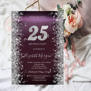 Invitation Diamants Silver Sparkle Bourgogne 25ème Anniversai