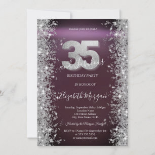 Invitation Diamants Silver Sparkle Bourgogne 35e Anniversaire