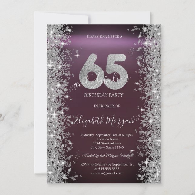 Invitation Diamants Silver Sparkle Bourgogne 65e Anniversaire (Devant)