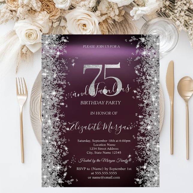 Invitation Diamants Silver Sparkle Bourgogne 75e Anniversaire (Créateur téléchargé)
