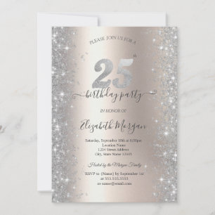 Invitation Diamants Silver Sparkle Fête d'anniversaire de 25