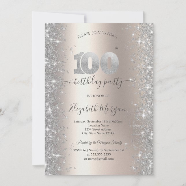 Invitation Diamants Silver Sparkle Ivoire Fête d'anniversaire (Devant)
