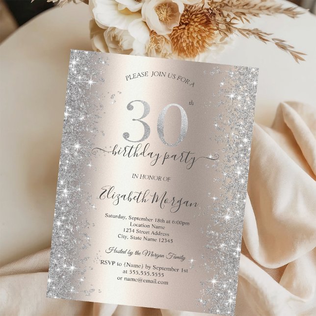 Invitation Diamants Silver Sparkle Ivory Fête d'anniversaire  (Créateur téléchargé)