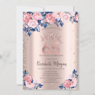 Invitation Diamants Tiara Roses Bleues Or Rose 65e Anniversai