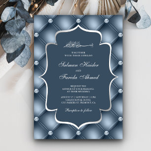 Invitation Diamants touffus Dusty bleu Mariage musulman