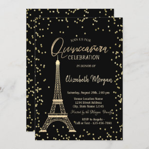 Invitation Diamants Tour Eiffel Gold Quinceanera Noir