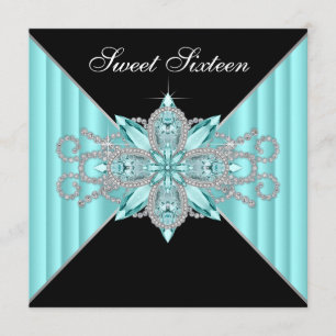 Invitation Diamants Turquoise Bleu et Noir Anniversaire