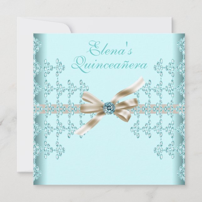 Invitation Diamants Turquoise Robe Turquoise pour Quinceañera (Devant)