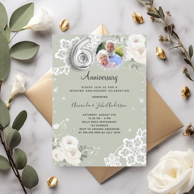Invitation Diamants verts floraux 60e anniversaire de mariage (Créateur téléchargé)