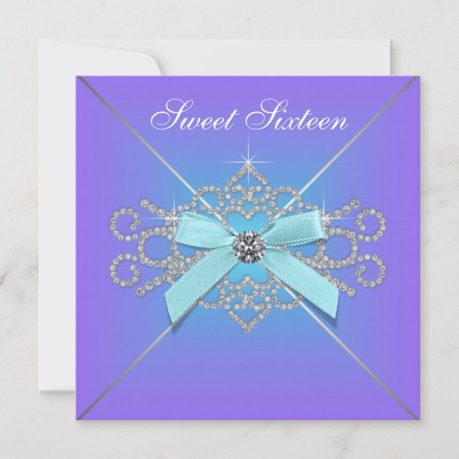 Invitation Diamants Violet et Bleu Turquoise Anniversaire Swe (Devant)