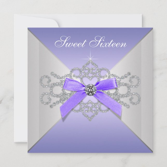 Invitation Diamants Violets Fête d'anniversaire Lavande pour  (Devant)