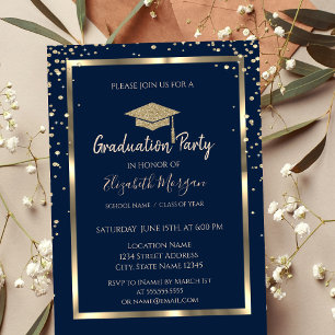 Invitation Diamètre Gold Graduation Cap Marine Blue Graduatio