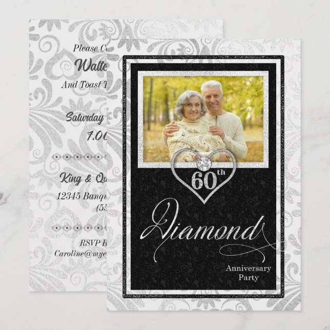 Invitation Diamond 60th Wedding Anniversary Custom Photo (Devant / Derrière)