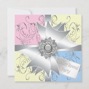 Invitation Diamond Bow Elegant Pink Blue Gender Reveveveval P