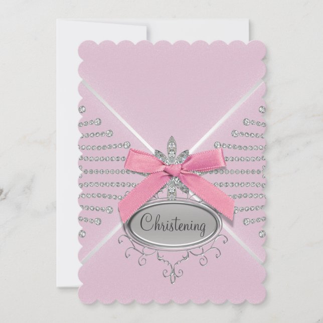 Invitation Diamond Bow Rose Christening (Devant)