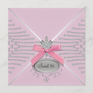 Invitation Diamond Bow Sweet sixteen rose fête d'anniversaire