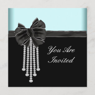 Invitation Diamond Bow Turquoise Blue Black Party Modèle