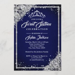 Invitation Diamond Dentelle Étincelle Tiara Marine Sweet sixt